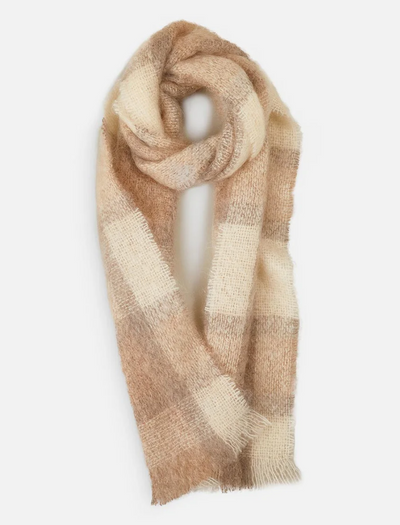 Plaid Drumin Mohair Scarf - Fawn