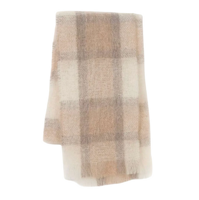 Plaid Drumin Mohair Scarf - Fawn
