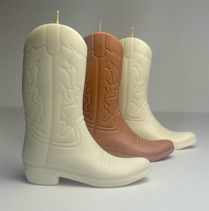 Cowboy Boot Candle - White