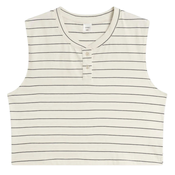 Margo Stripe Sleeveless Henley - Natural/Midnight Stripe