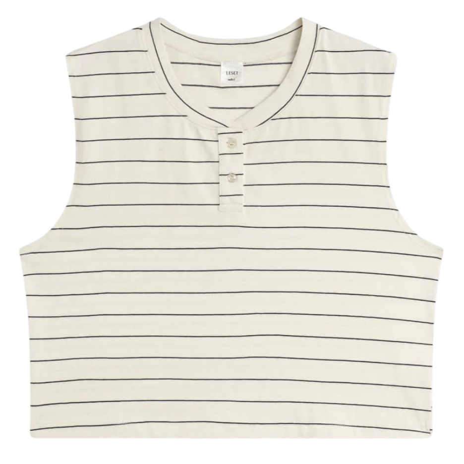 Margo Stripe Sleeveless Henley - Natural/Midnight Stripe