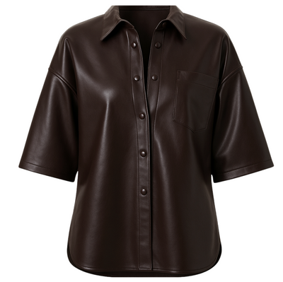 Frances Cropped Cape Button Up - Chocolate