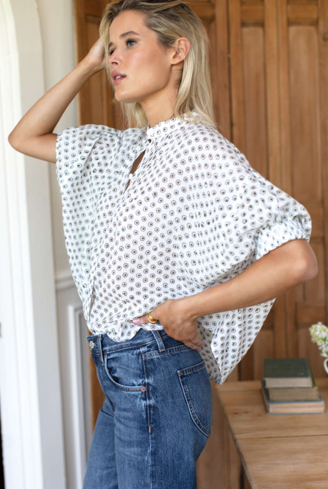 Mandarin Collar Top - Signet Olive Organic