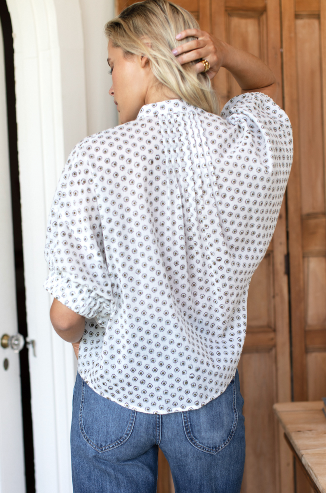 Mandarin Collar Top - Signet Olive Organic