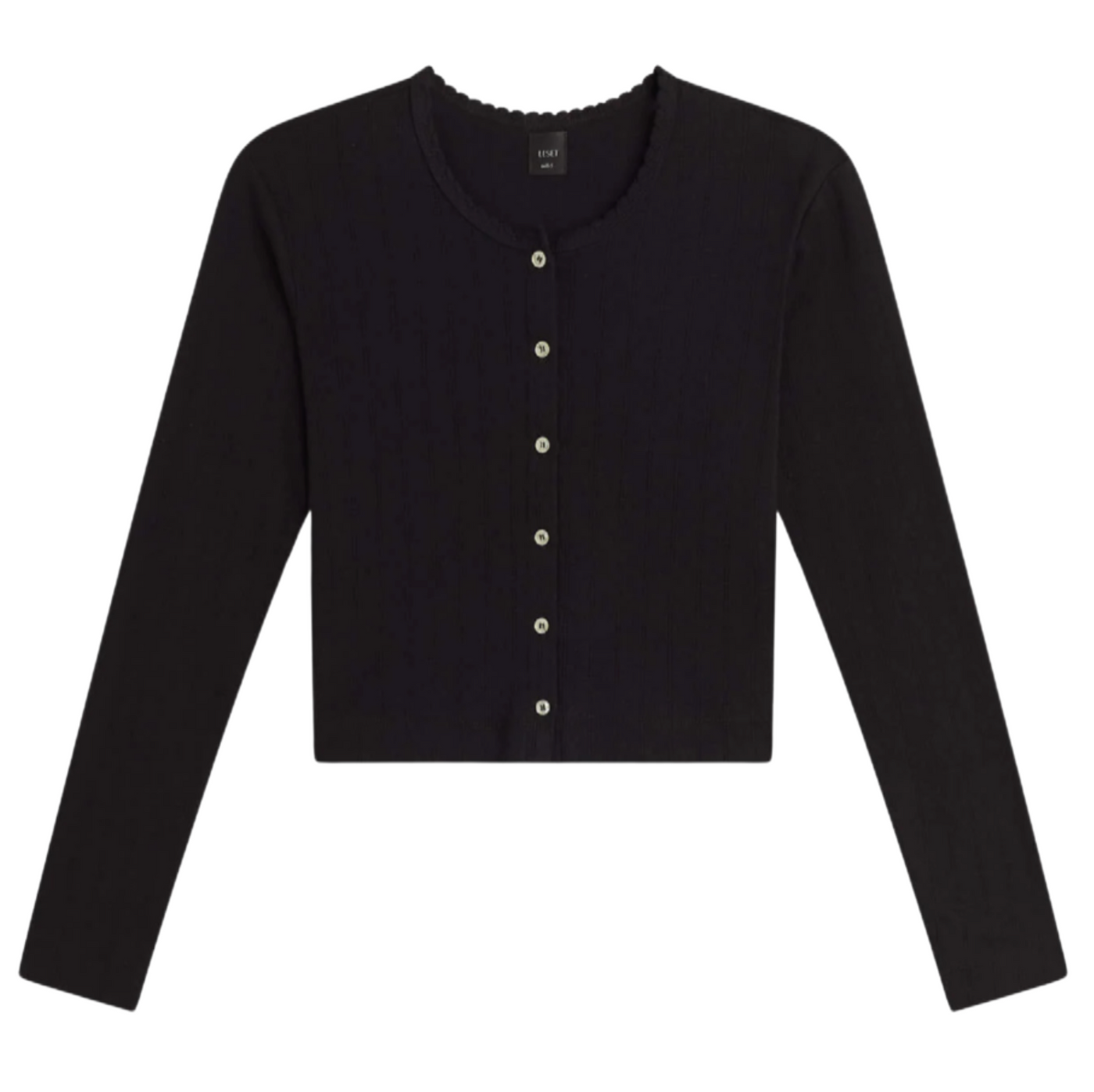 Pointelle Crop Cardigan - Black