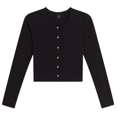 Pointelle Crop Cardigan - Black