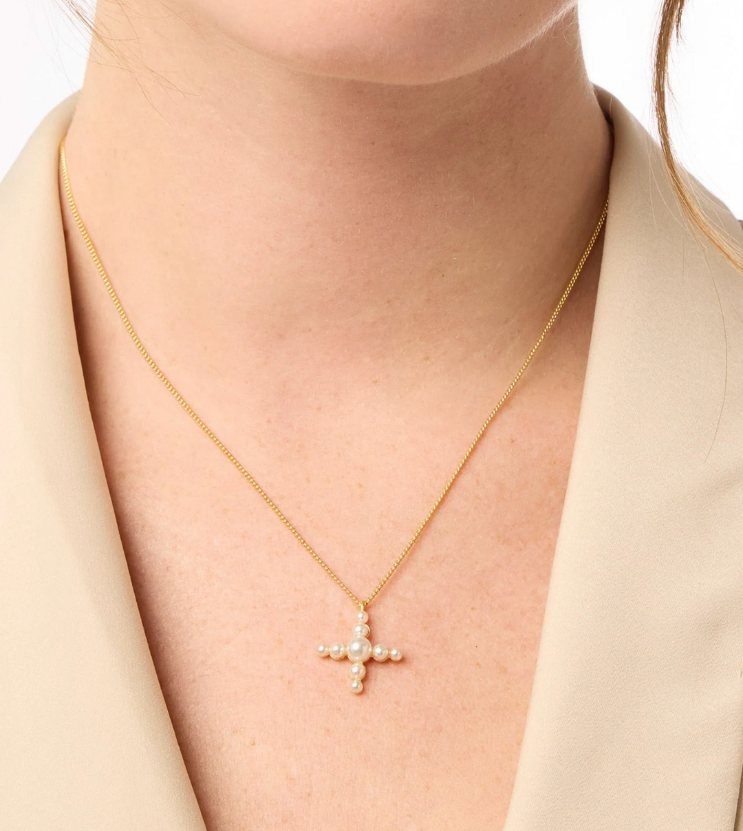 Gumdrop Cross Delicate Necklace - Gold - Turquoise Blue
