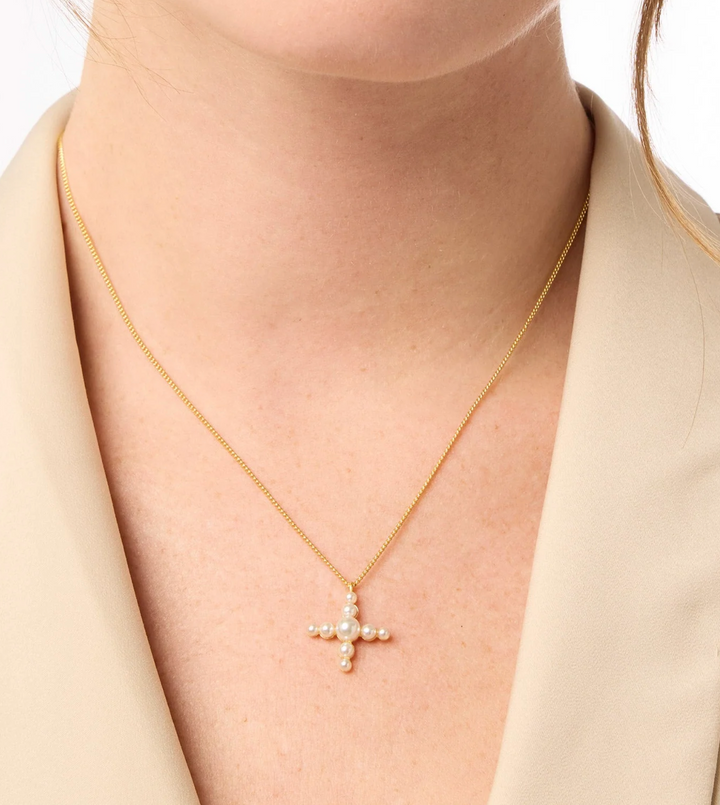 Gumdrop Cross Delicate Necklace - Gold - Turquoise Blue