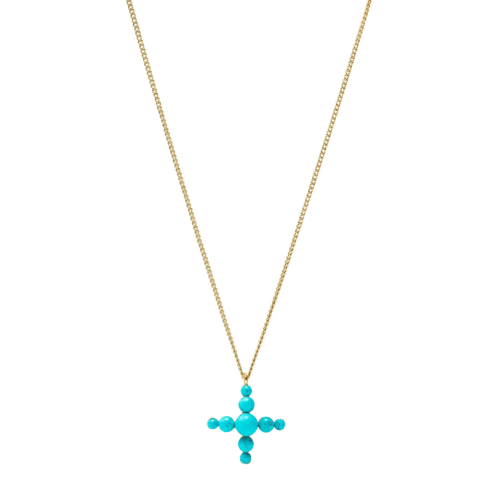 Gumdrop Cross Delicate Necklace - Gold - Turquoise Blue