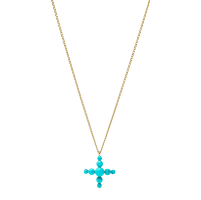 Gumdrop Cross Delicate Necklace - Gold - Turquoise Blue
