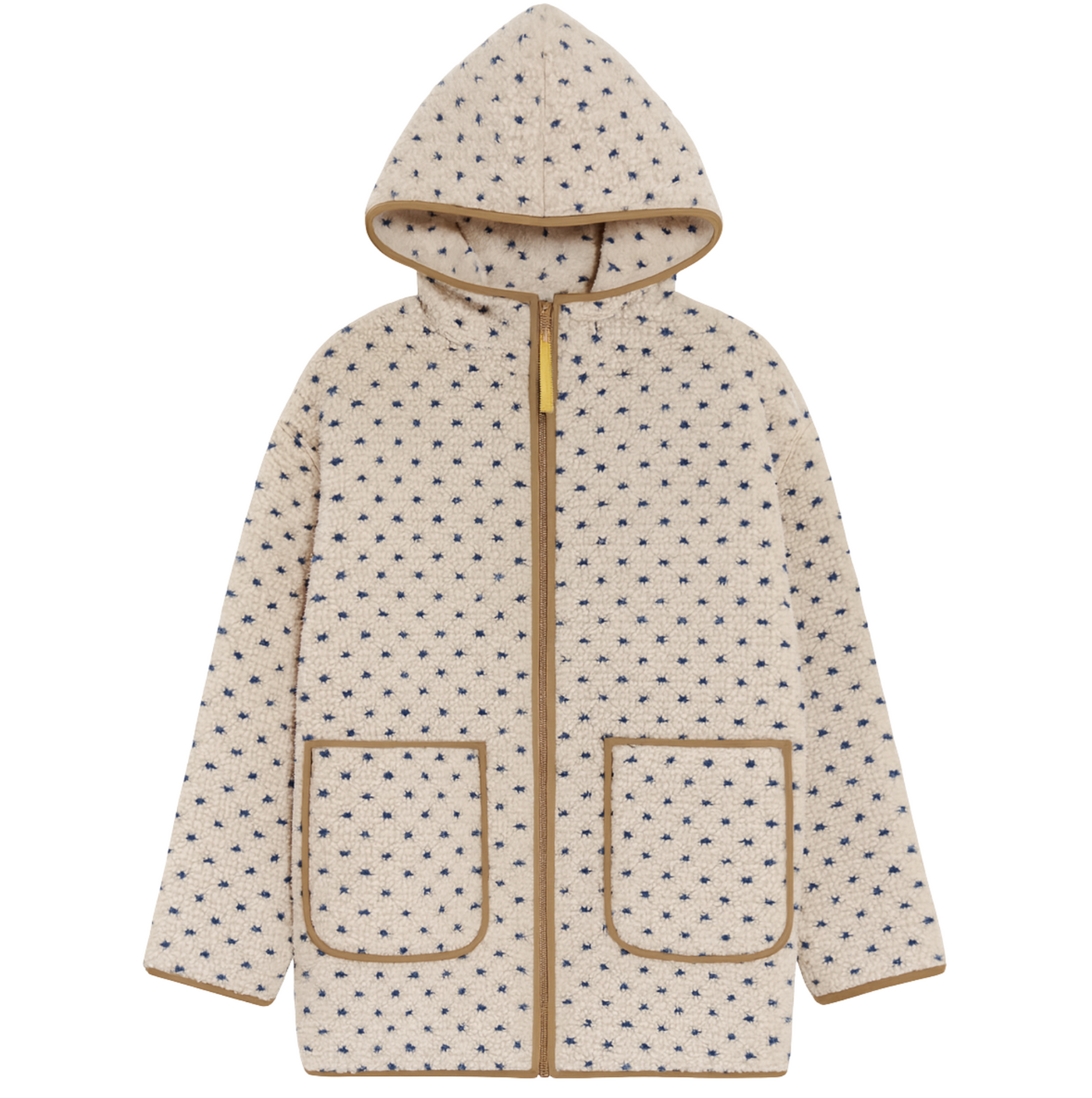 Hooded Sherpa Jacket - Ivory/Blue Birdseye