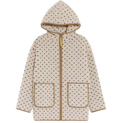 Hooded Sherpa Jacket - Ivory/Blue Birdseye