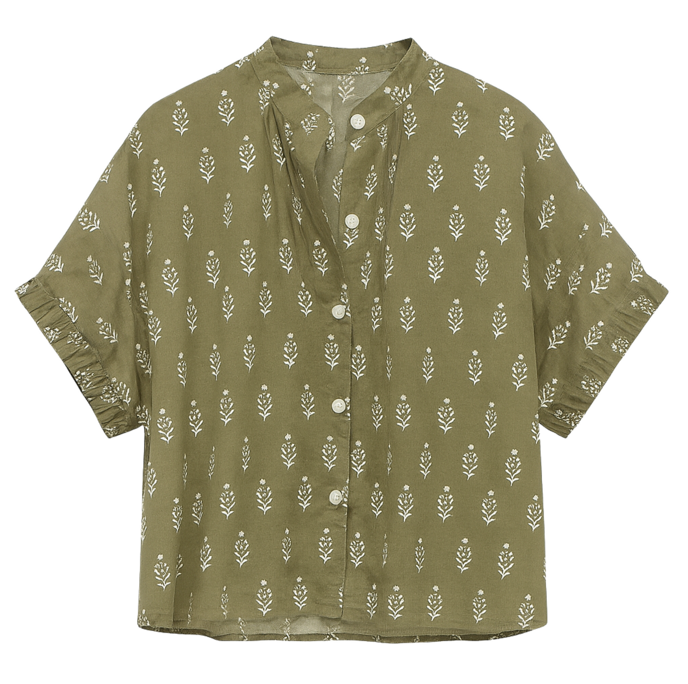 Mandarin Collar Top - Marguerite Gothic Olive Organic