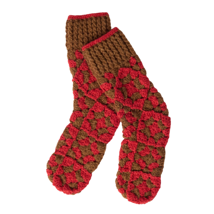 La Paz Crochet Slipper Socks - Red/Brown
