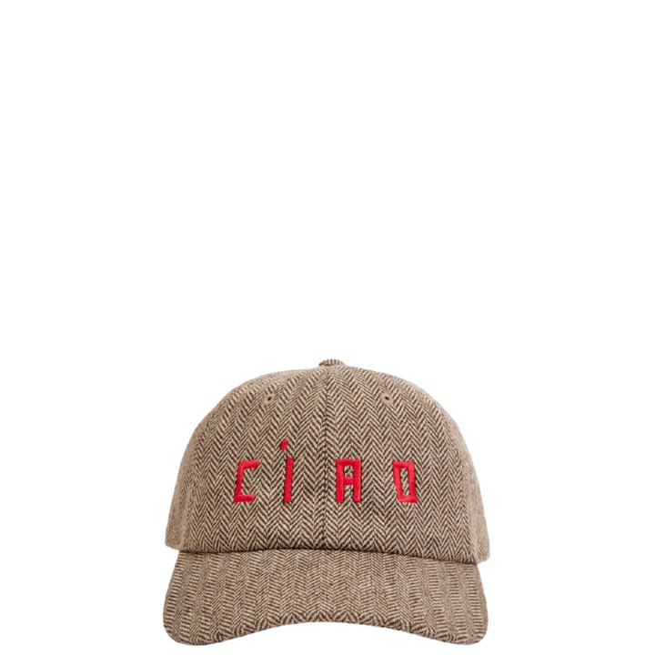 Wool Baseball Hat - Taupe w/ Super Red Embroidered Ciao