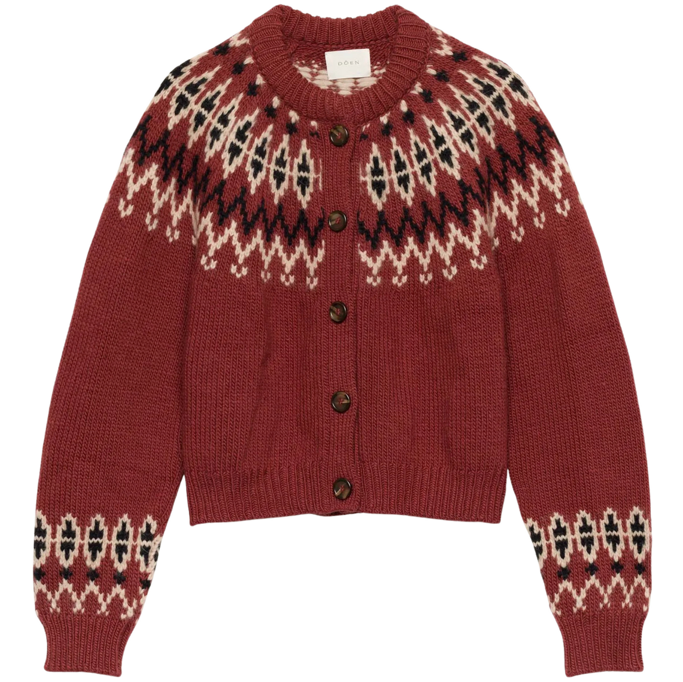 Clarke Cardigan - Burgundy Olympia Fair Isle