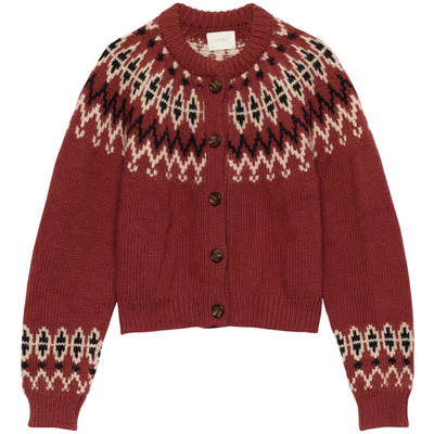 Clarke Cardigan - Burgundy Olympia Fair Isle