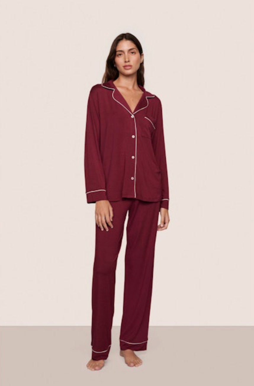 Gisele Long PJ Set - Bordeaux/Ivory