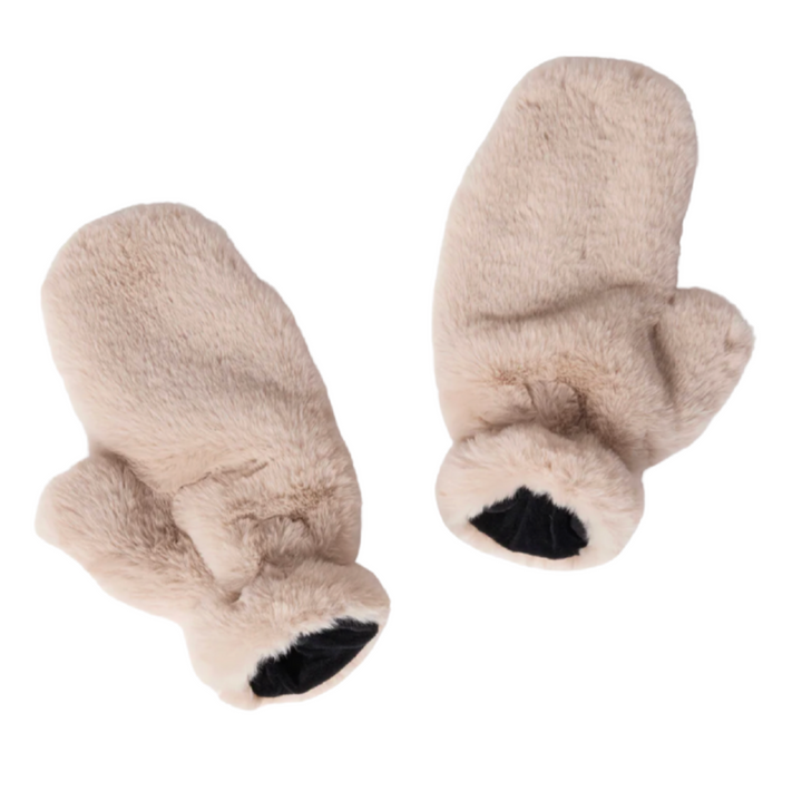 Cozy Cabin Faux Fur Mittens - Oatmeal/Black
