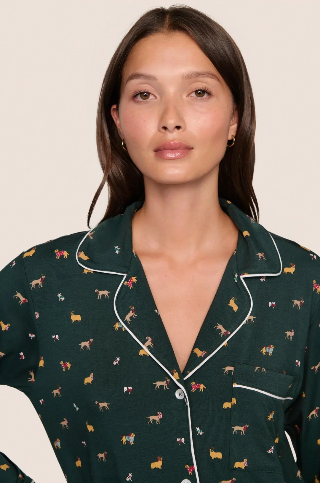 Gisele Printed Long PJ Set - Pine/Ivory