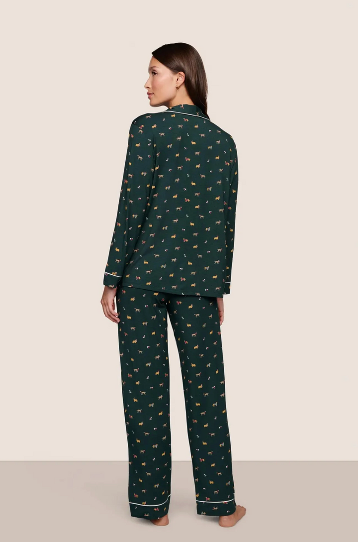 Gisele Printed Long PJ Set - Pine/Ivory