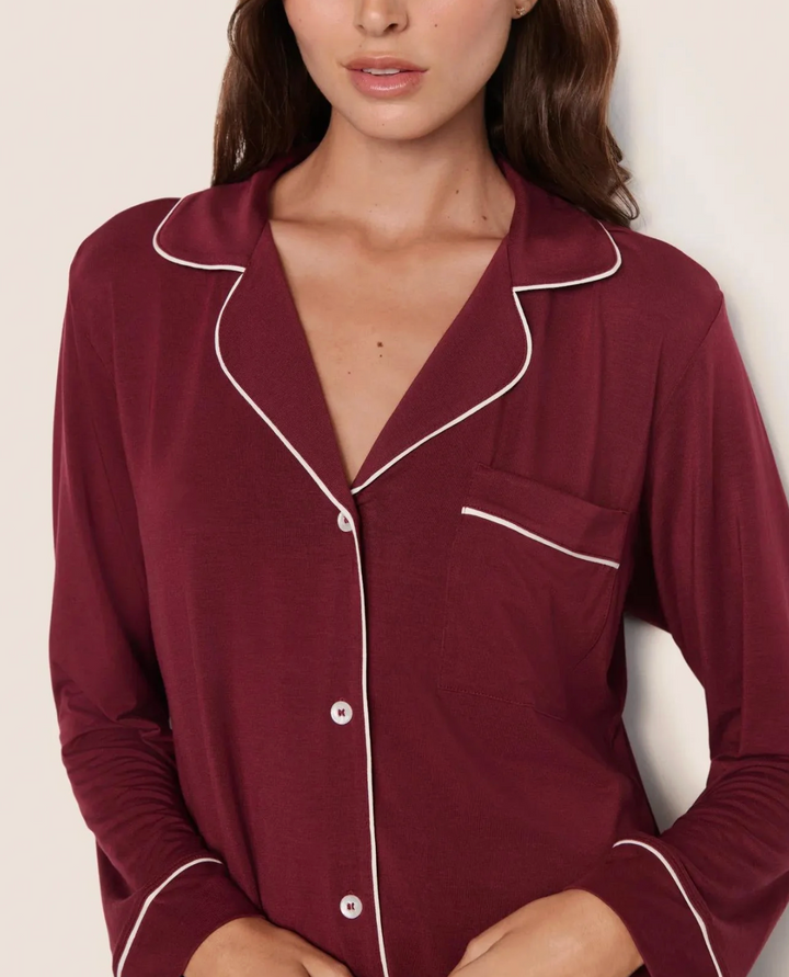 Gisele Long PJ Set - Bordeaux/Ivory
