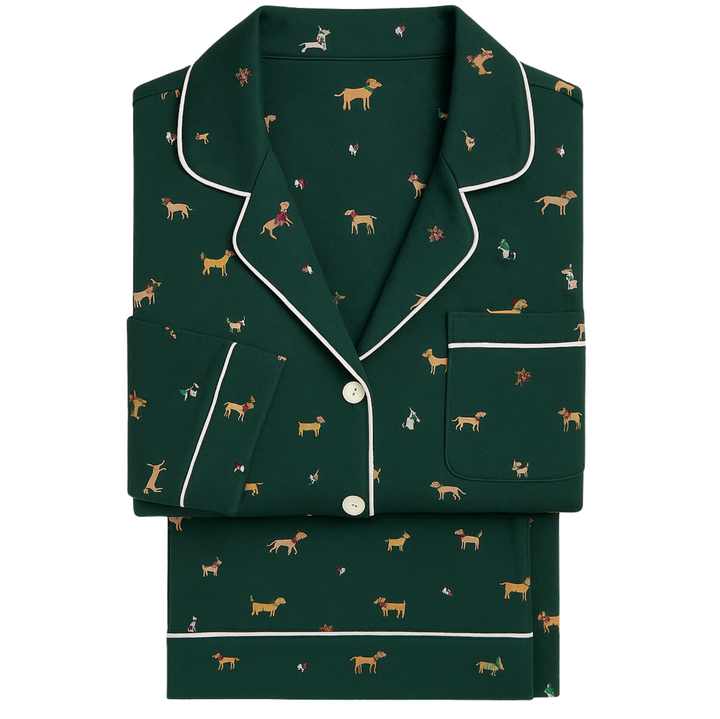 Gisele Printed Long PJ Set - Pine/Ivory