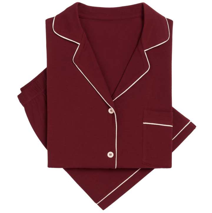 Gisele Long PJ Set - Bordeaux/Ivory