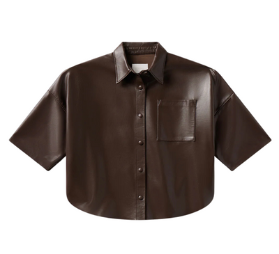 Frances Cropped Cape Button Up - Chocolate