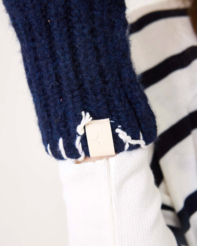 Sailor Love Whipstitch Flip Top Mittens - Navy/Heathered Cream