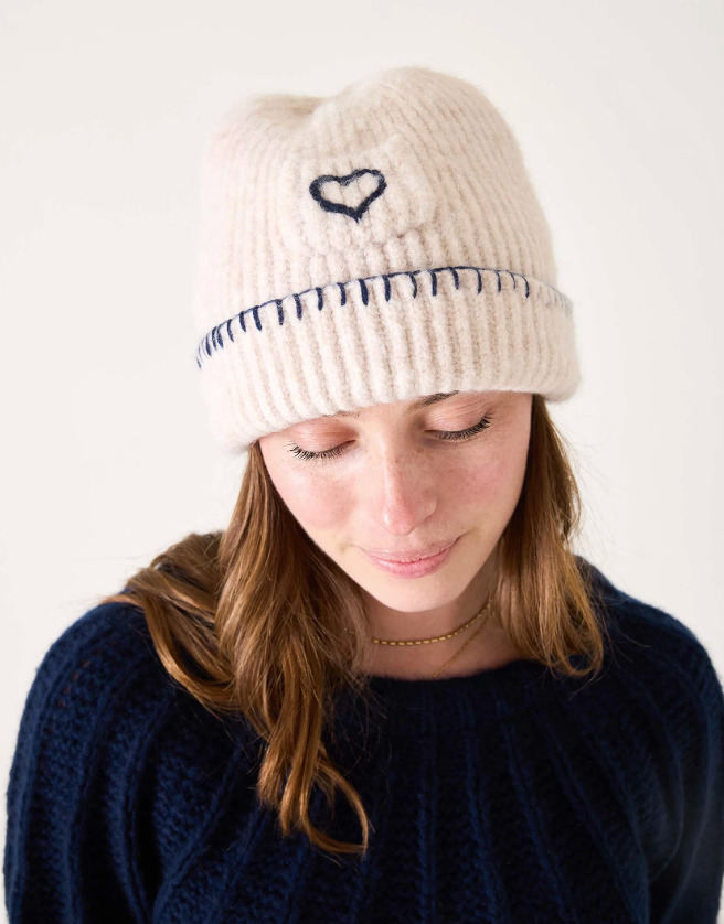 Sailor Love Whipstitch Beanie - Heathered Cream/Navy