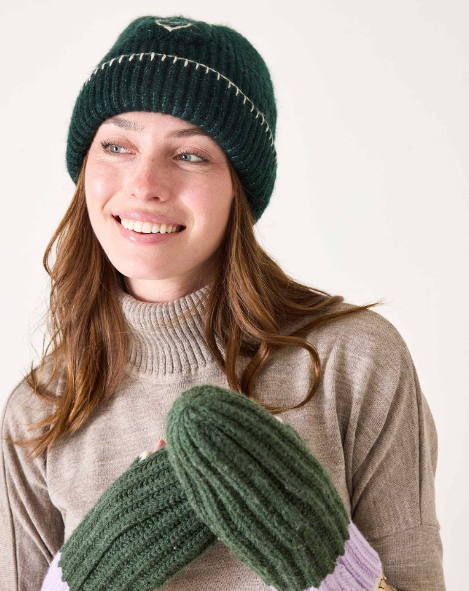 Sailor Love Whipstitch Beanie - Green/Heathered Cream