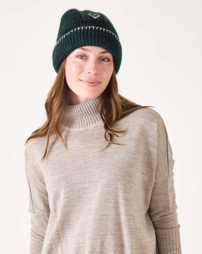 Sailor Love Whipstitch Beanie - Green/Heathered Cream