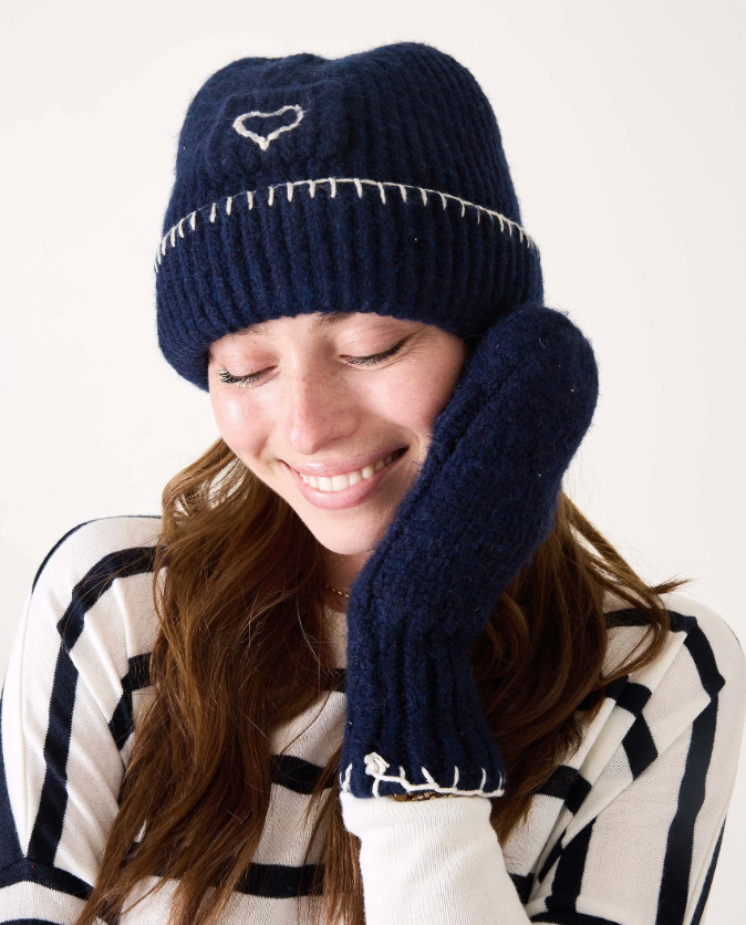 Sailor Love Whipstitch Beanie - Navy/Heathered Cream