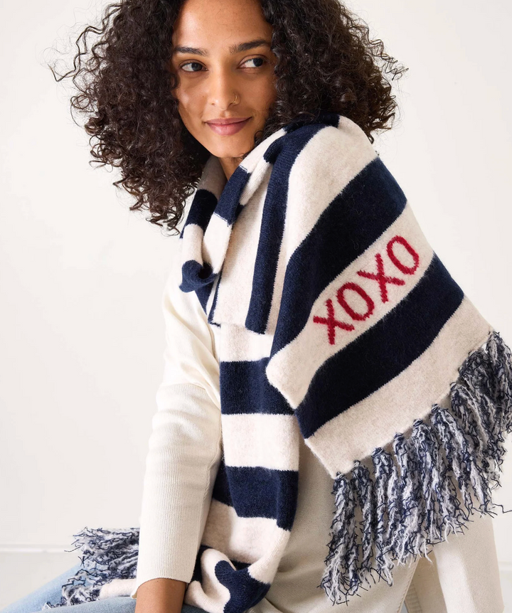 Sailor Love Fringe Scarf - Navy/Heathered Cream