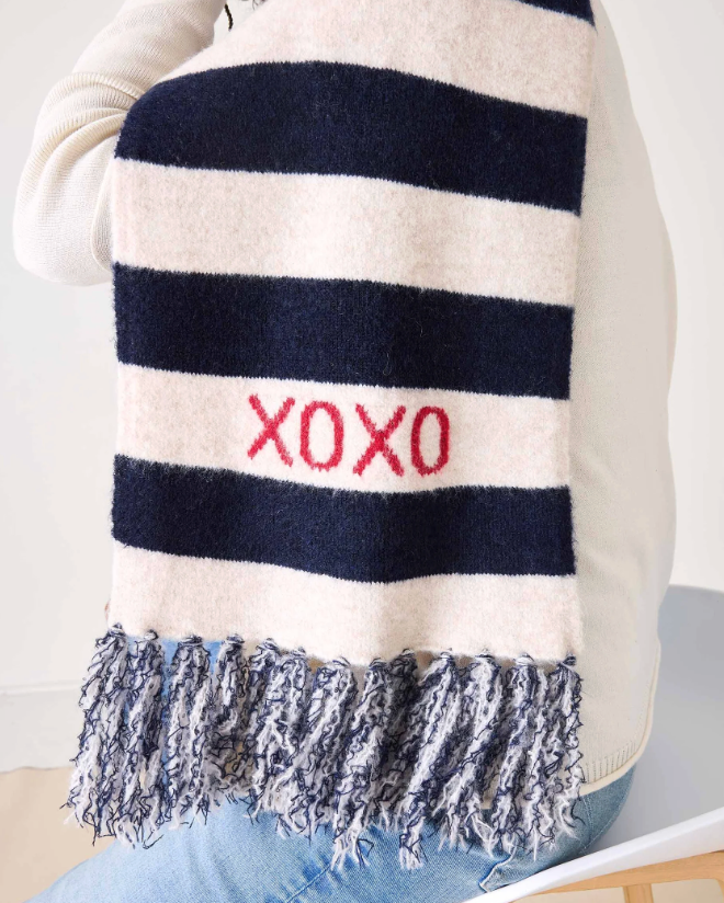 Sailor Love Fringe Scarf - Navy/Heathered Cream