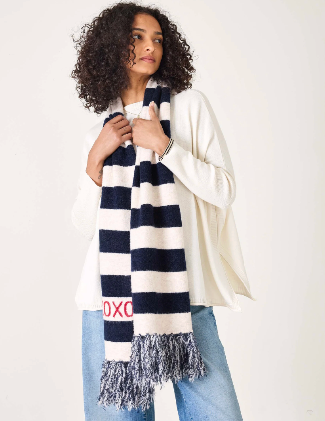 Sailor Love Fringe Scarf - Navy/Heathered Cream