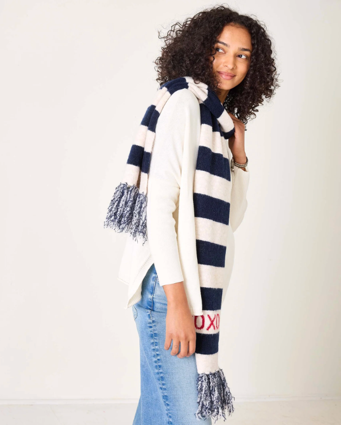 Sailor Love Fringe Scarf - Navy/Heathered Cream