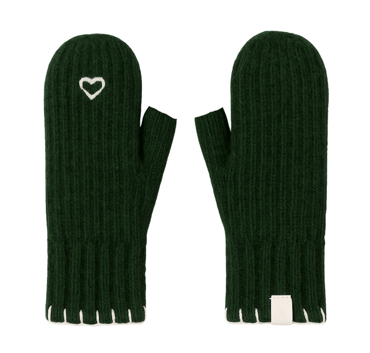 Sailor Love Whipstitch Flip Top Mittens - Green/Heathered Cream