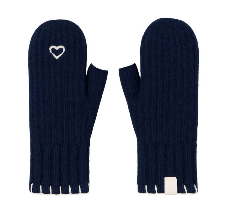 Sailor Love Whipstitch Flip Top Mittens - Navy/Heathered Cream