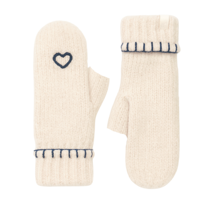 Sailor Love Whipstitch Flip Top Mittens - Heathered Cream/Navy