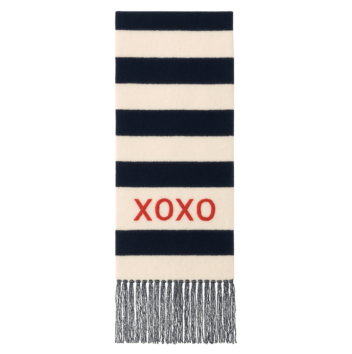 Sailor Love Fringe Scarf - Navy/Heathered Cream
