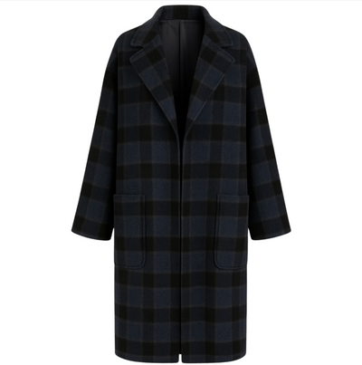 Long Overcoat in Wool Check