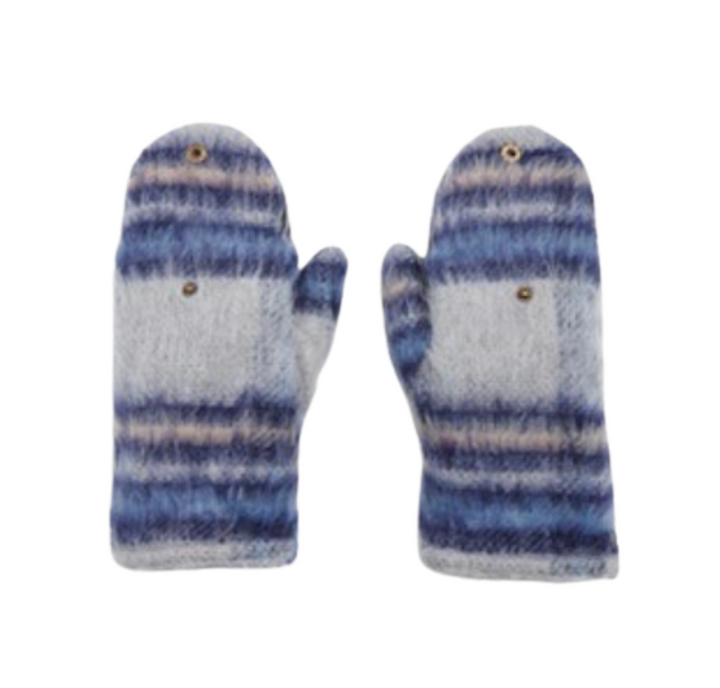 Faux Sherpa Lined Flannel Zip Open Mittens - Blue