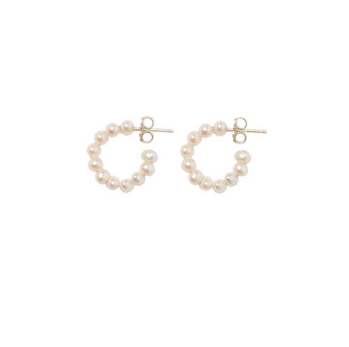 Petite Holly Hoop Earrings - White Pearl