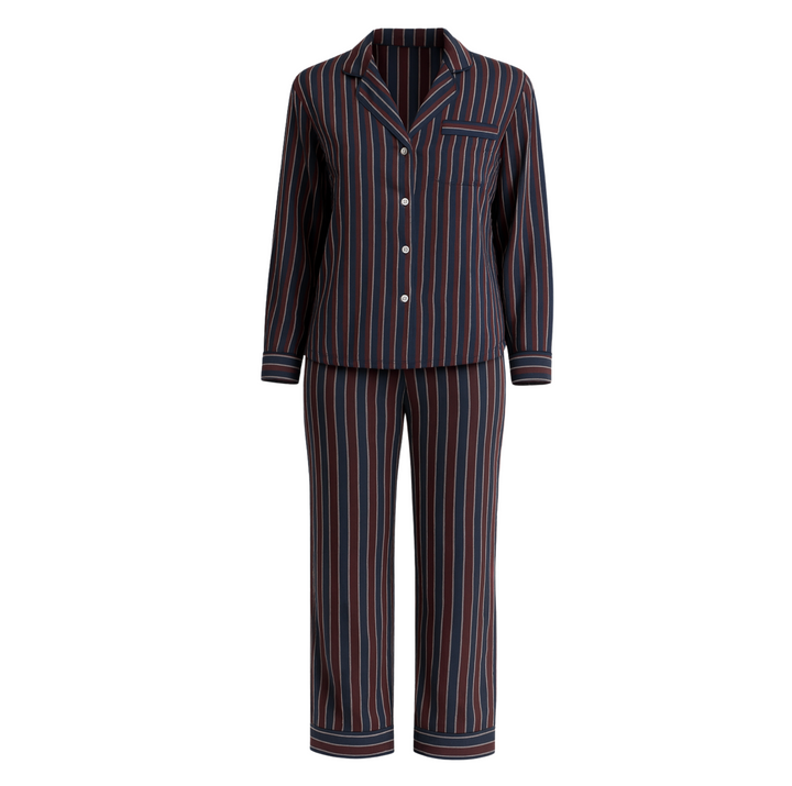 Luna Pajama Set - Navy Oxblood Stripe