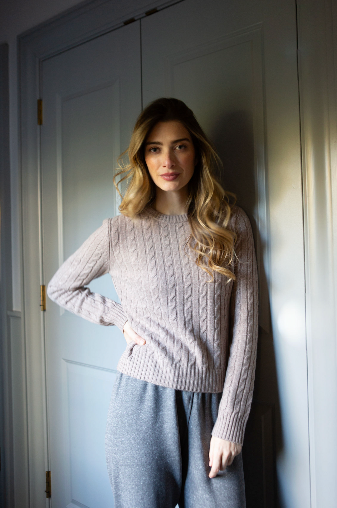 Stewart Cashmere Cable- Toast