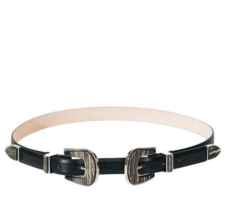 Travertine Double Buckle - Deep Brown/Onyx Inlay/Silver