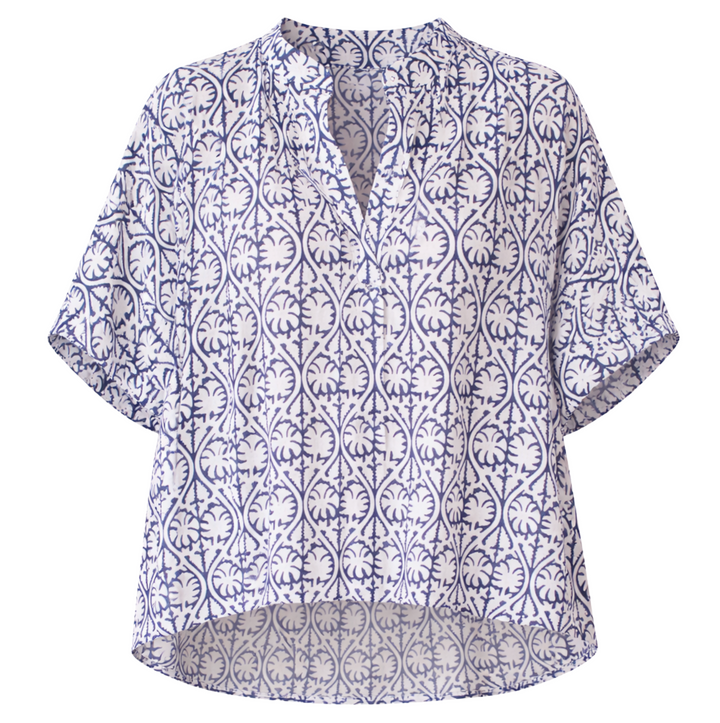 Mandarin Collar Top - Etoile Vine Indigo Organic