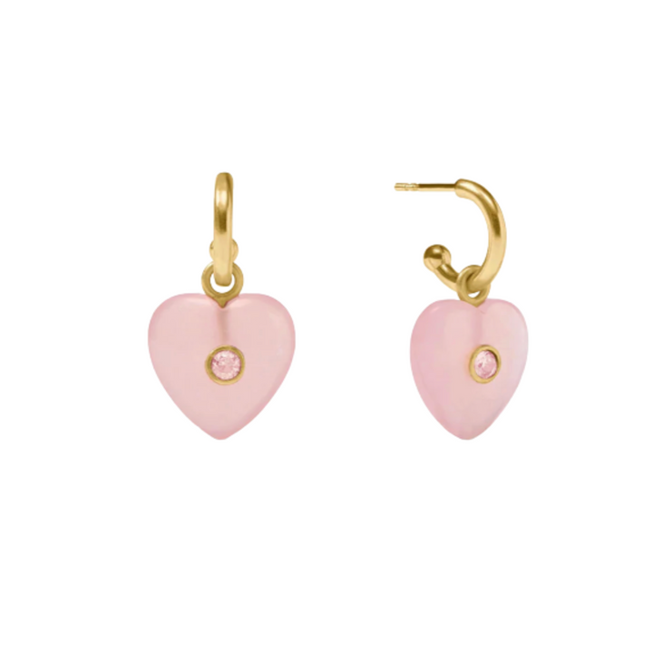 Heart Hoop & Charm Earring - Pink Quartz